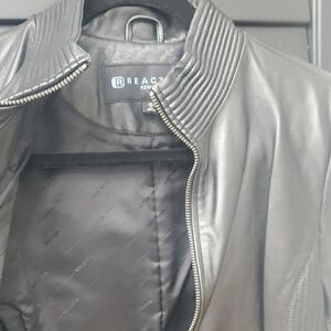 Kenneth Cole Reaction Men's Black Ribbed Collar Leather Bomber